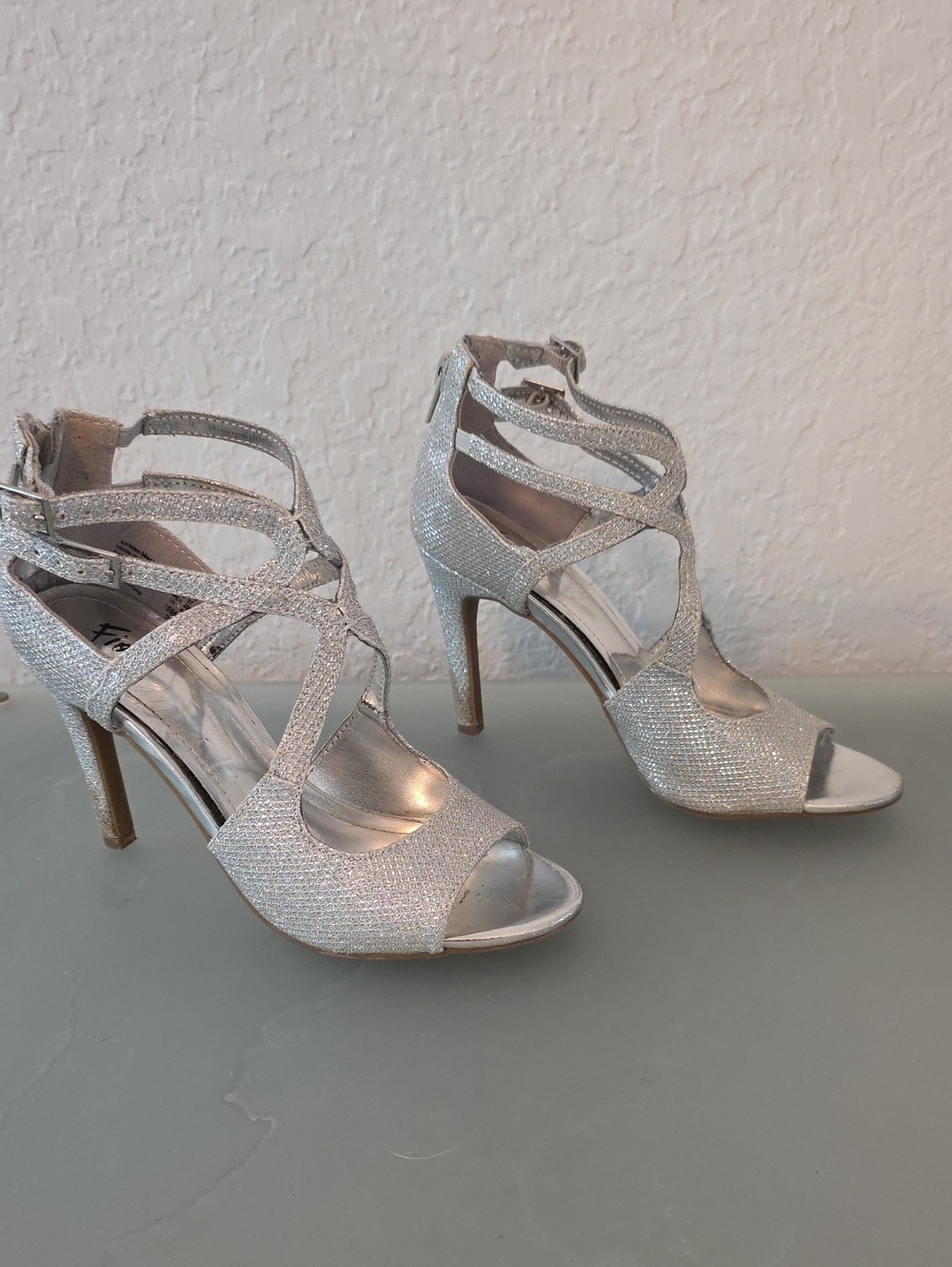 FioniSilver Glitter Strappy High Heel Sandals US Size 6.5 / Euro 37